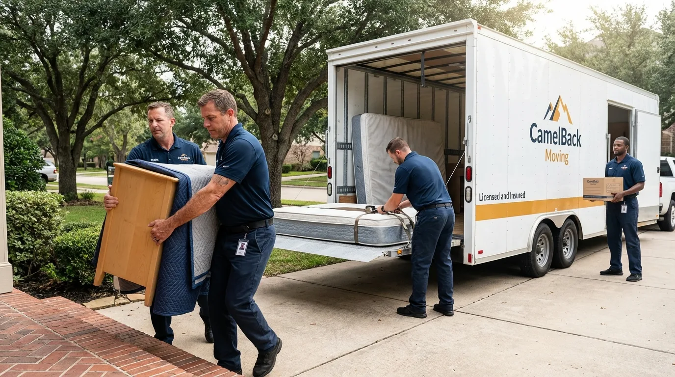 Crew loading residential truck for cross-state move from Whitewater, WI