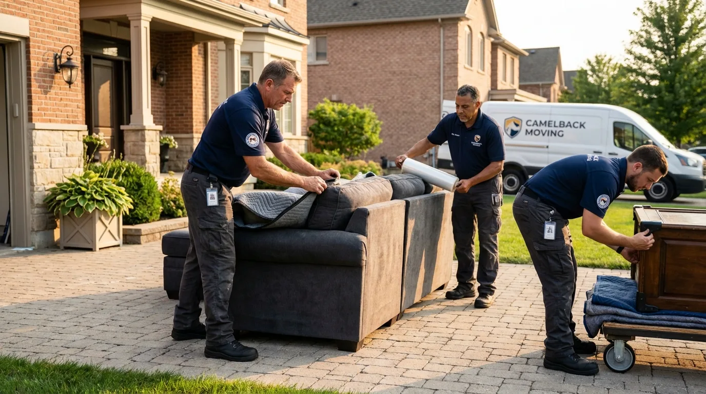 Large estate moving crew wrapping furniture in Whitewater, WI